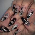 24pcs Sliver Spider Design Fake Nail Halloween Gothic Punk False Nail Tips Wearable European Heavy Metal Almond Press on Nails