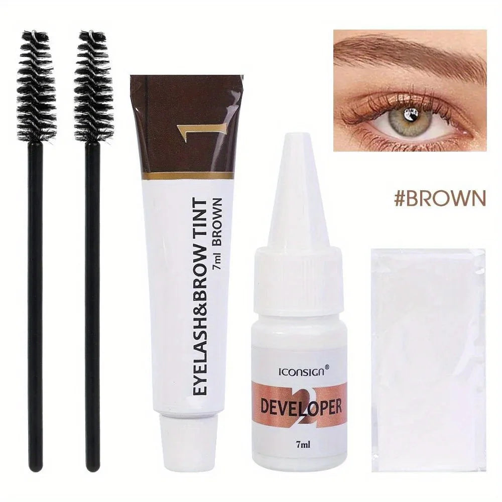 Semi-Permanent Eyelash Eyebrow Tinting Kit 2 in 1 Waterproof Quick Tint Eyebrow Enhancement Long Lasting Eyebrow Cosmetics
