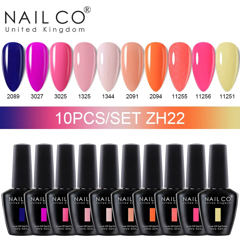 NAILCO 15ml 10pcs/Set Nude Colors Gel Nail Polish UV Gel Nail Polish Pink Nail Lakiery Esmalte Top Base Nail Art Design Vernis