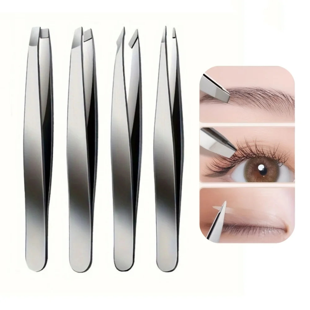 A Four-piece Precision Tweezers set - Professional Stainless Steel Eyebrow Tweezers, Multi-purpose Eyebrow Trimmers