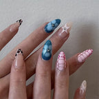 24pcs Brown French Leopard Print Press On Nails Stereo Pink Flower Designs Autumn False Nails Sweet Cool Almond Fake Nail Tips