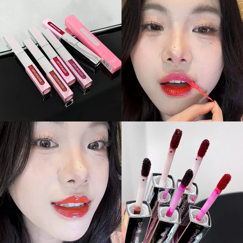 2 in 1 Matte Tear Off Lip Glaze Water Light Mirror Lip Stain Tattoo Peel-off Lip Gloss Waterproof Rose Lips Tint Lipstick Makeup