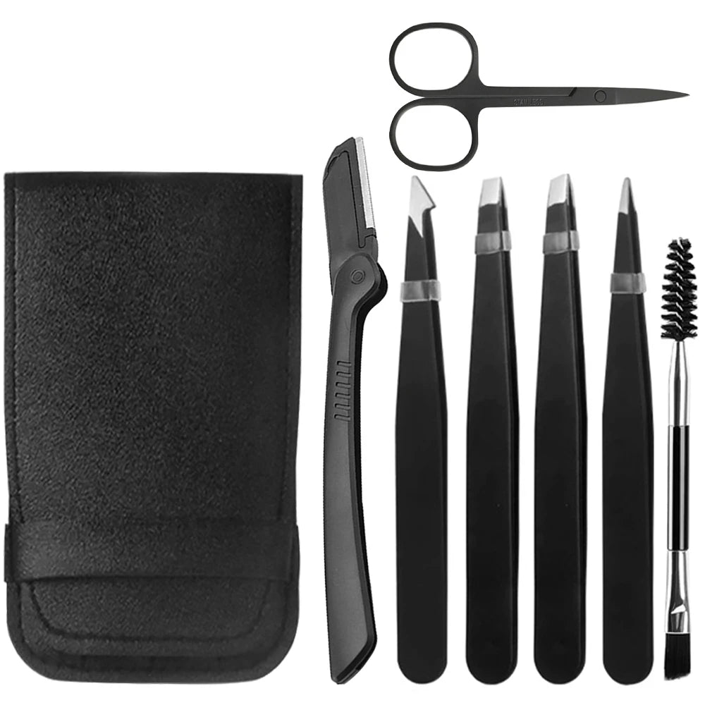 6/8PCS Eyebrow Tweezers Set Professional Stainless Steel Tweezer With Eyebrow Knife Scissors For Beauty Facial Hair Removal Tool