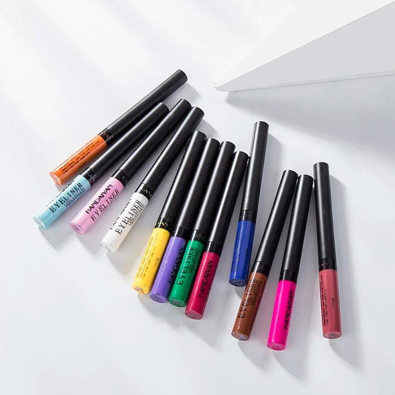 12 Colors Colorful Liquid Eyeliner Pencil Waterproof Long-Lasting  Quick-Dry No Blooming Blue Pink Eye Liner Pen Cosmetics Tools