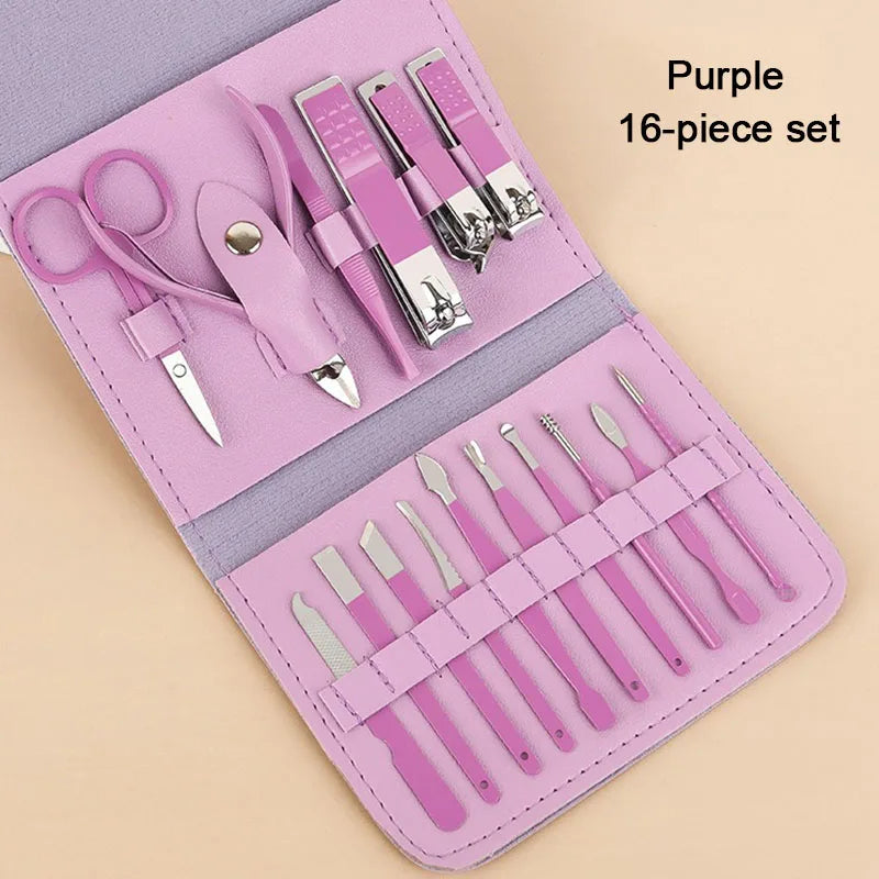 16PCS Professional Nail Clipper Set Stainless Steel Pedicure Tools for Men and Women Nail Care Kit ZJJ06