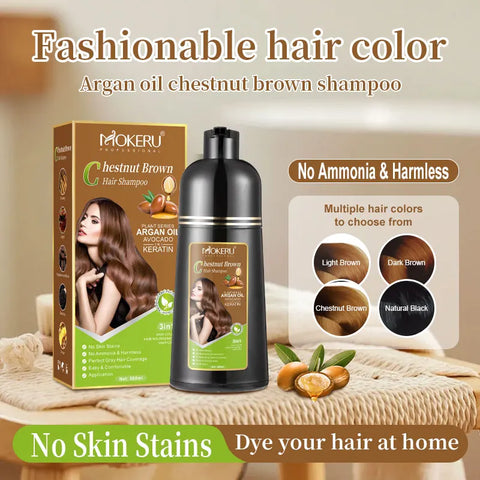 Mokeru Ammonia Free Keratin Hair Color Shampoo Coffee  Permanent Brown Hair Dye Shampoo for White Hair Coverage
