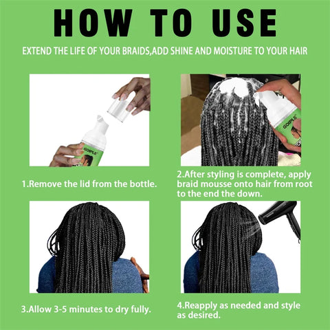 GOIPLE High Shine Braid Mousse Clean Moisturizing Foaming Product Anti-Frizz Braiding Spray for Braided Locks and Twist 6pcs/Set