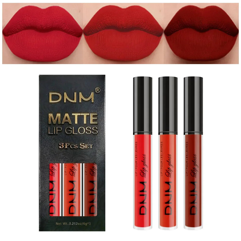 DNM 3PCS Liquid Lipstick Sets Waterproof Matte Black Blue Purple Blue Sexy Lip Gloss Long Lasting Nude Lip Tint Stain Makeup Kit