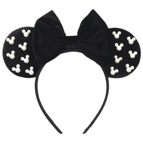 Disney Mickey 3.3"Velvet Ears Headband For Girls Soft Bow Hairband Halloween Festival Party Christmas DIY Hair Accessories