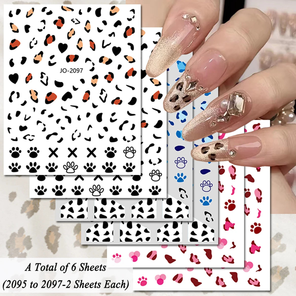 3/6/12 Sheets Leopard Nail Art Stickers Set – Self-Adhesive Animal Nail Decals for DIY Manicure, Cheetah Paw Nail Decorations