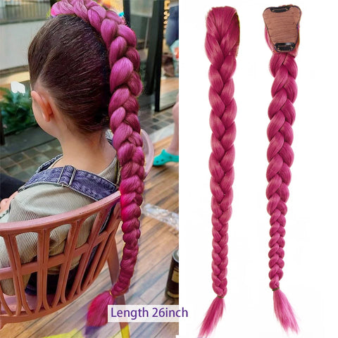 Synthetic Braided Purple Hair Ponytail Rumi Costume Hairstyle 26inch Long Ponytail with Clips for Kids Girls Halloween Christmas