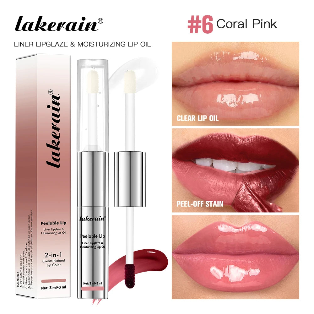 2 In 1 Lip Liner And Lip Gross Double Ended Peel Off Waterproof Matte Nourishing Moisturizing Smudge Proof Lip Tint Cosmetics