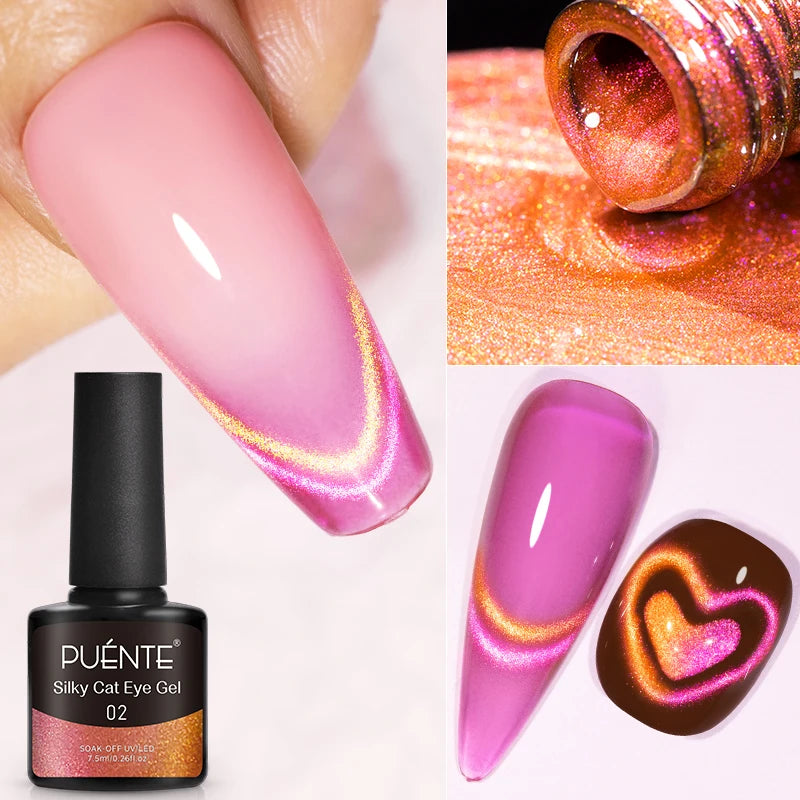 PUETNE 7.5ML Amber Moonlight Cat Magnetic Gel Nail Polish Winter Nails Jelly Glass Cat Eye Soak Off UV Semi-Permanent Varnish