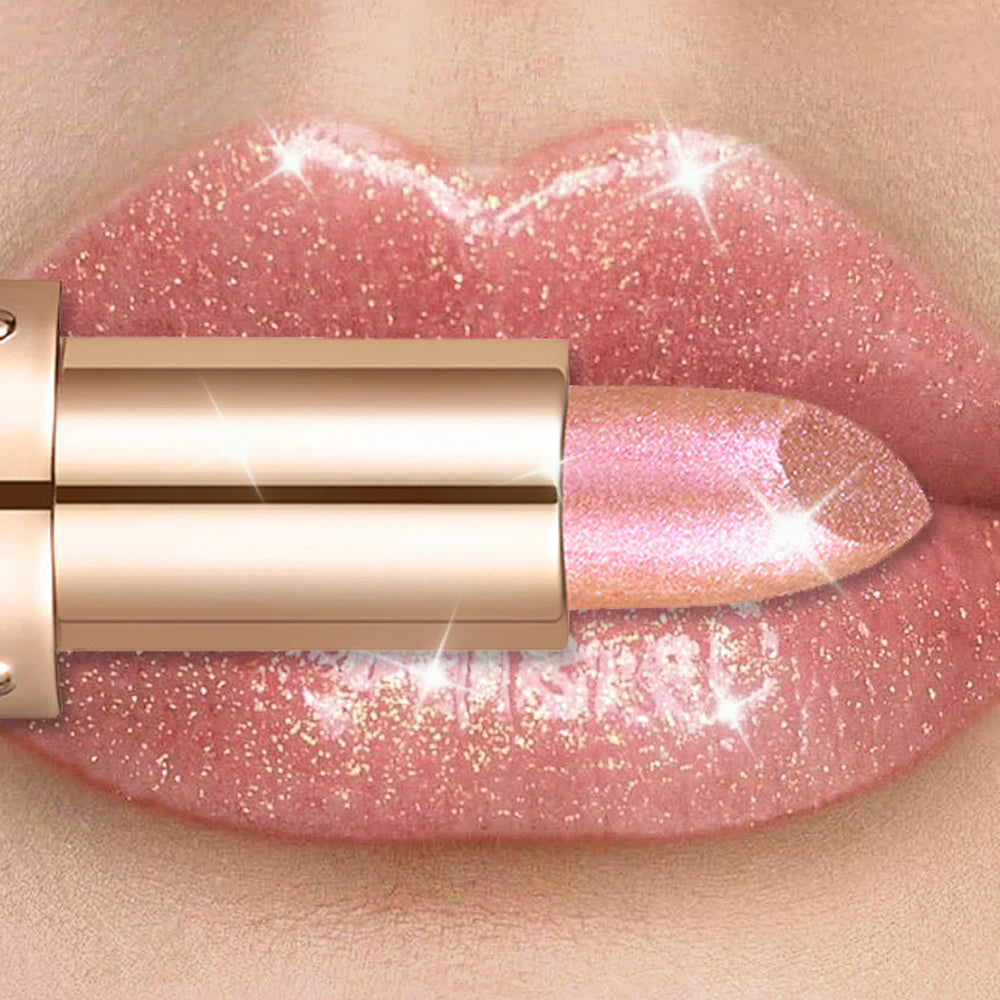 Metallic Violet Chameleon Lipstick Color Changing Matte Glitter Diamond Lipstick Waterproof Pearl Shine Lip Gloss Sexy Makeup