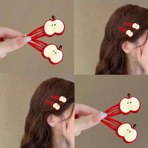 2pcs Cute Apple Hair Clip Star Duckbill Clip Sweet Girl Hair Pin Bangs Side Clip Woman Headwear Barrette Hair Accessories