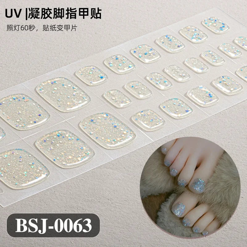 26Tips French Leopard Print UV Gel Toenail Sticker Bronzing Dye Gradient Cross-border Semi Baked Gel Nail Sticker UV Lamp Needed
