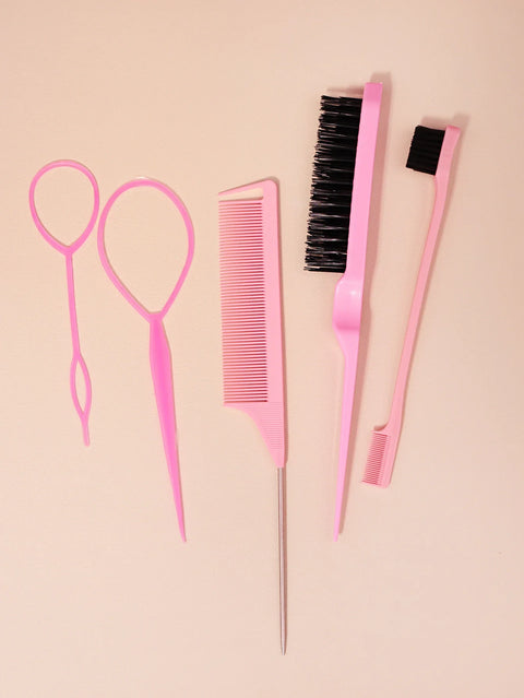 Hair brush and braid set, 5pcs/set, tear comb brush, edge brush, braid tool, hair braiding tool, suitable for women and men