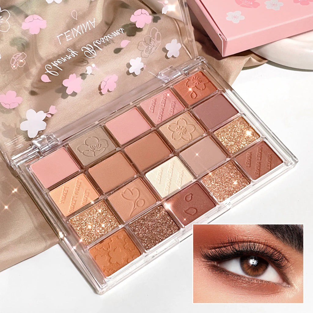 20-Color Matte Shimmer and Glitter Eyeshadow Palette Waterproof and Sweat-resistant, Featuring Creamy Nude and Warm Rosy Browns