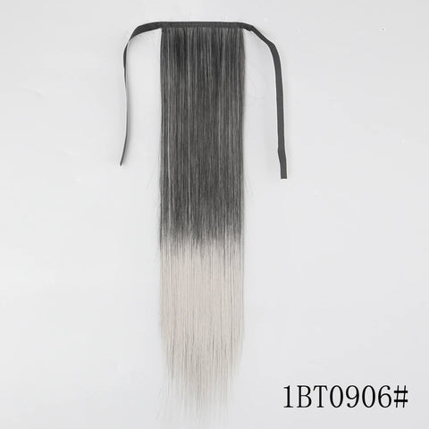 LISI GIRL Synthetic Hair 22''34'' Long Straight Ponytail Wrap Around Ponytail Clip in Hair Extensions Black Hairpiece Headwear