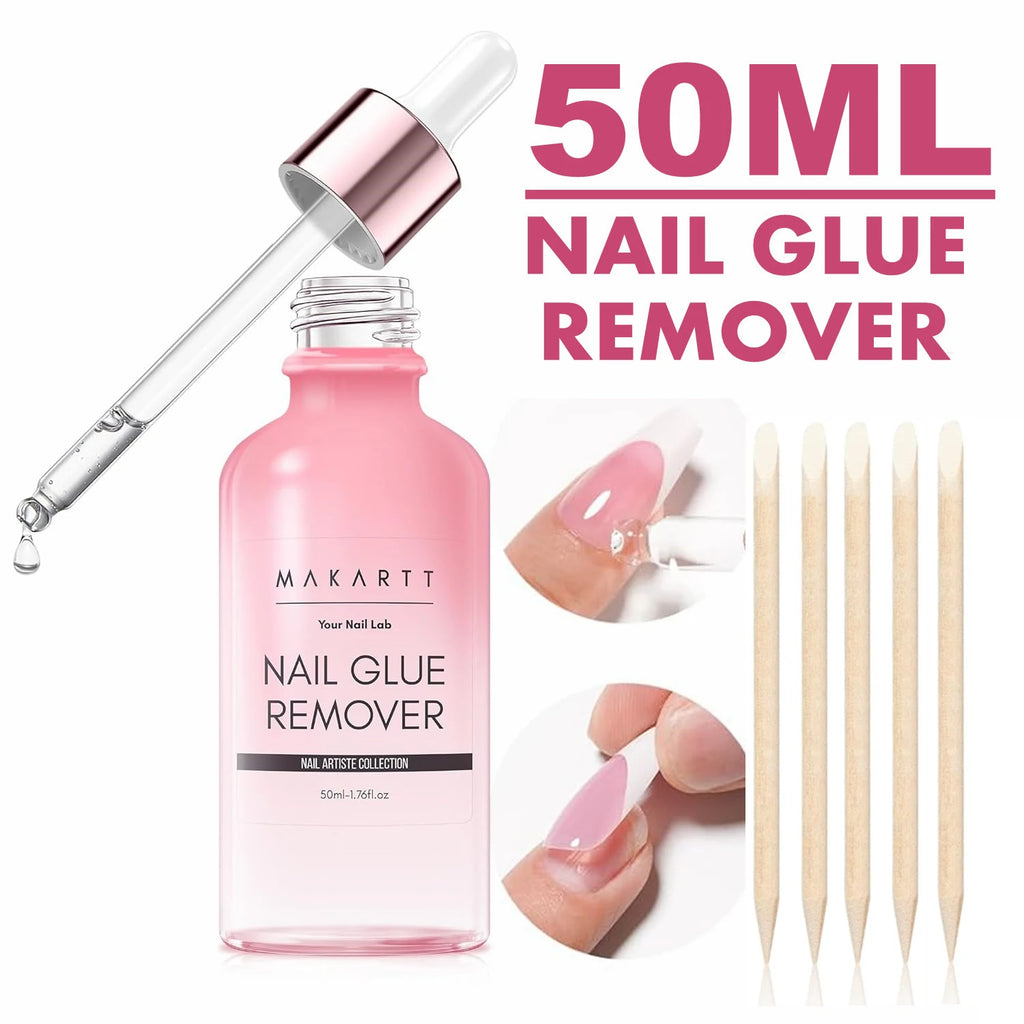 Makartt Solid Nail Glue for Press on Nails, Nail Glue Remover for UV Nail Glue, Non acetone Gentle Glue Off for False Nails Glue