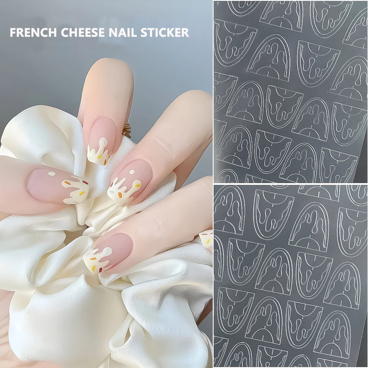5 Sheets French Cheese Nail Stickers Decoration Self-Adhesive Hollow Lace Nail Art Decals Butterfly Star Shape DIY Nail Art Tool