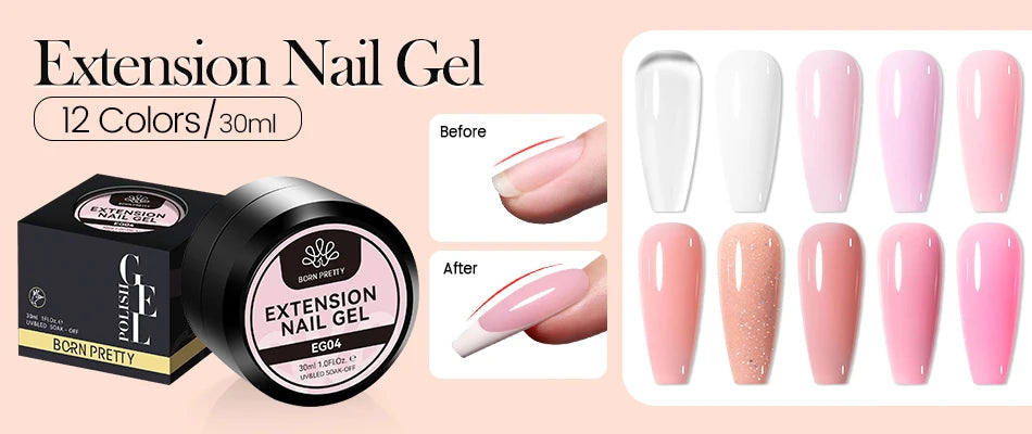 BORN PRETTY 250g Light Pink Jelly Gel Nail Polish Nude Milky White Peach Translucent Color UV LED Soak Off Nail Salon Varnish