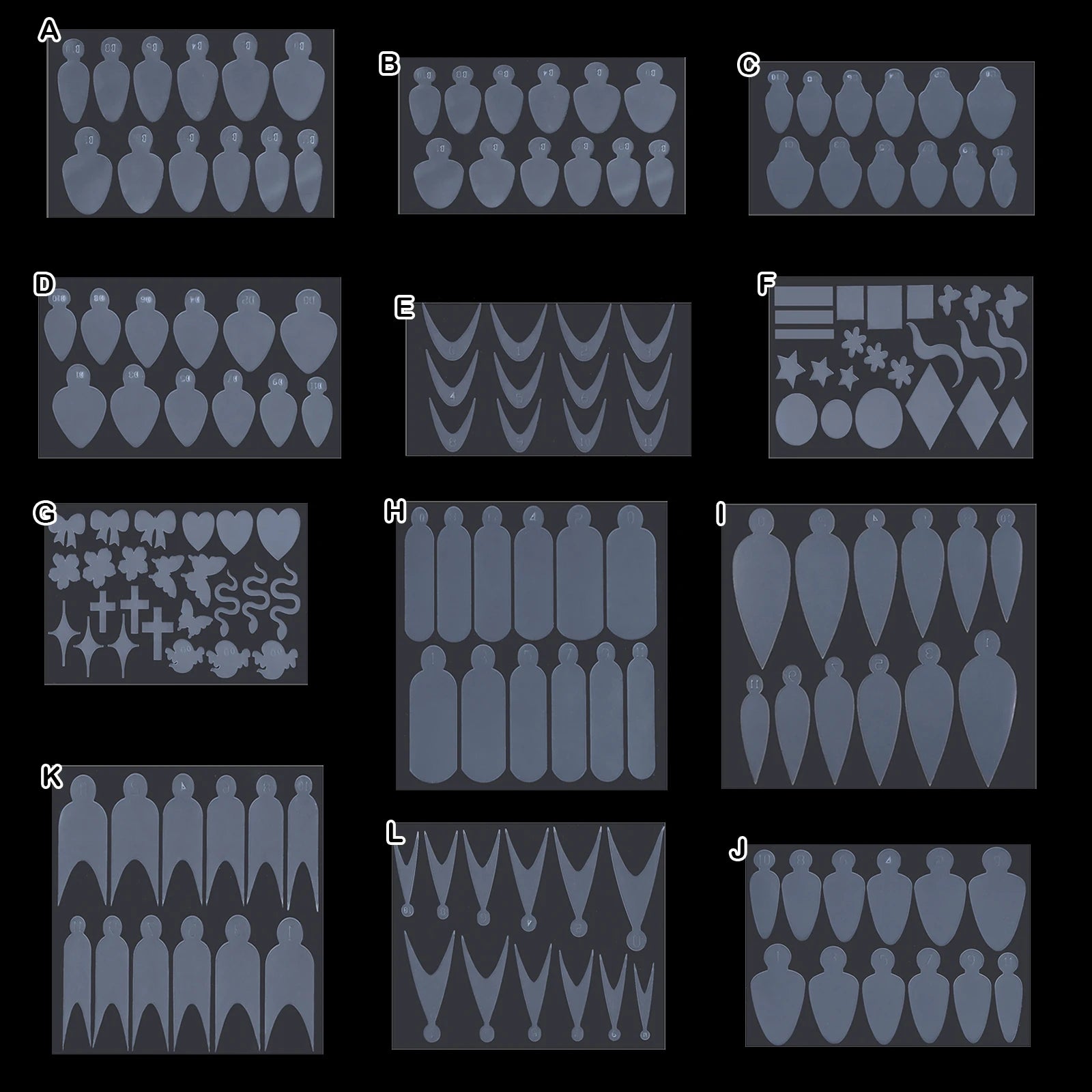 12 Pieces Crystal Nail Molds French Nail Stickers No Frosting No Paper Holder Reusable for French Manicure Extension Tool