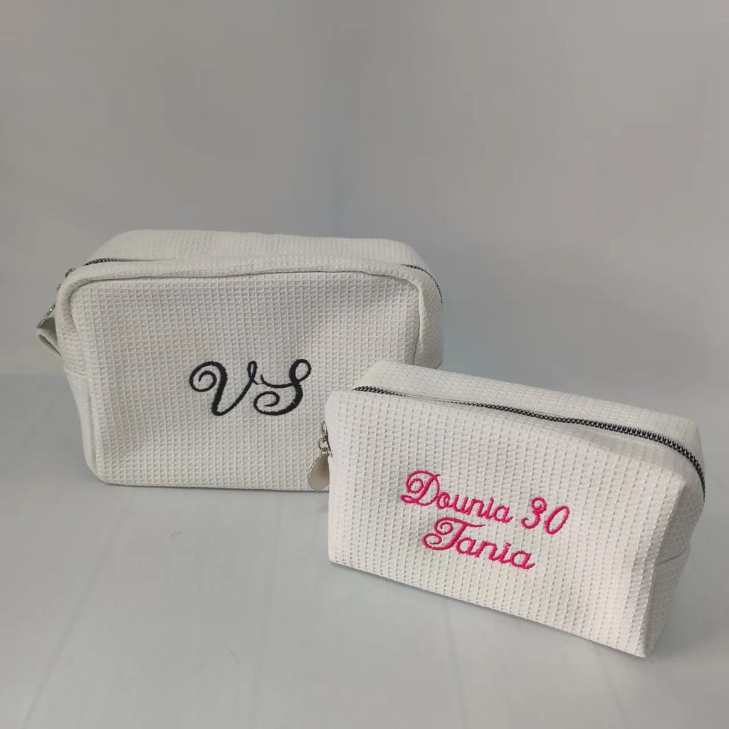 New Waffle Cosmetic Bag, Personalized Monogrammed Toiletry Bag, Embroidered Make Up Bag,Bridesmaid Makeup Bag, Wedding Gifts