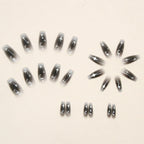 24pcs Y2k Star Press On Nails Gradient Black Mid-length Coffin False Nail Tips Full Cover Moon Designs Fake Nail For Cool Girls