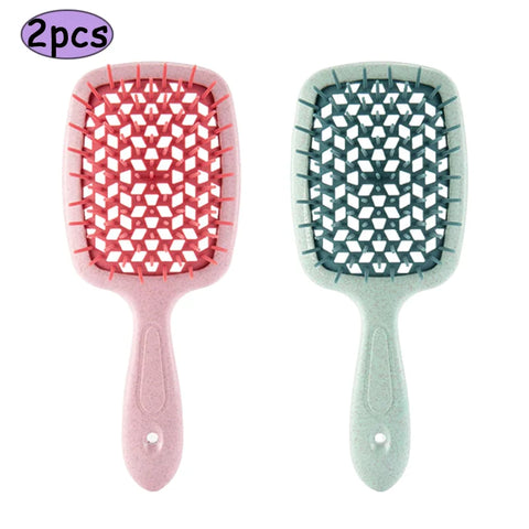 2pcs Professional Comb Detangling Hair Brush Scalp Massage Anti-static Comb Hollow Out Hairbrush for Wet Dry Barber Hair Styling