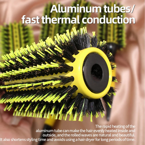 Gute Volumizing Roller Brush for Curls - Boar & Nylon Bristles, Non-Slip Handle (Yellow/Black) - Salon & Home Hair Styling Tool