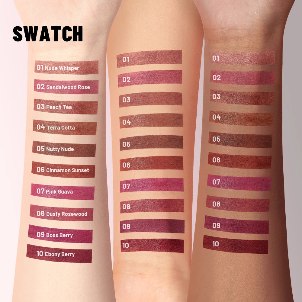 1PC Matte Velvet Lip Gloss - Highly Saturated Liquid Lip Mud, Non-Stick Long-Lasting Formula, 10-Shade Mixed Palette