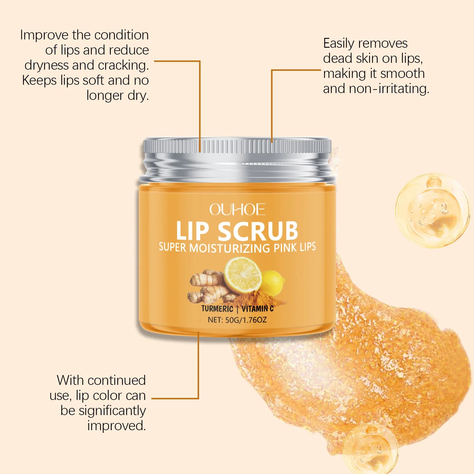 Turmeric Lip Scrub Exfoliating Remove Dead Skin Fading Fine Lines Improve Dry Softening Hydrating Smoothing Nourishing Lip Scrub