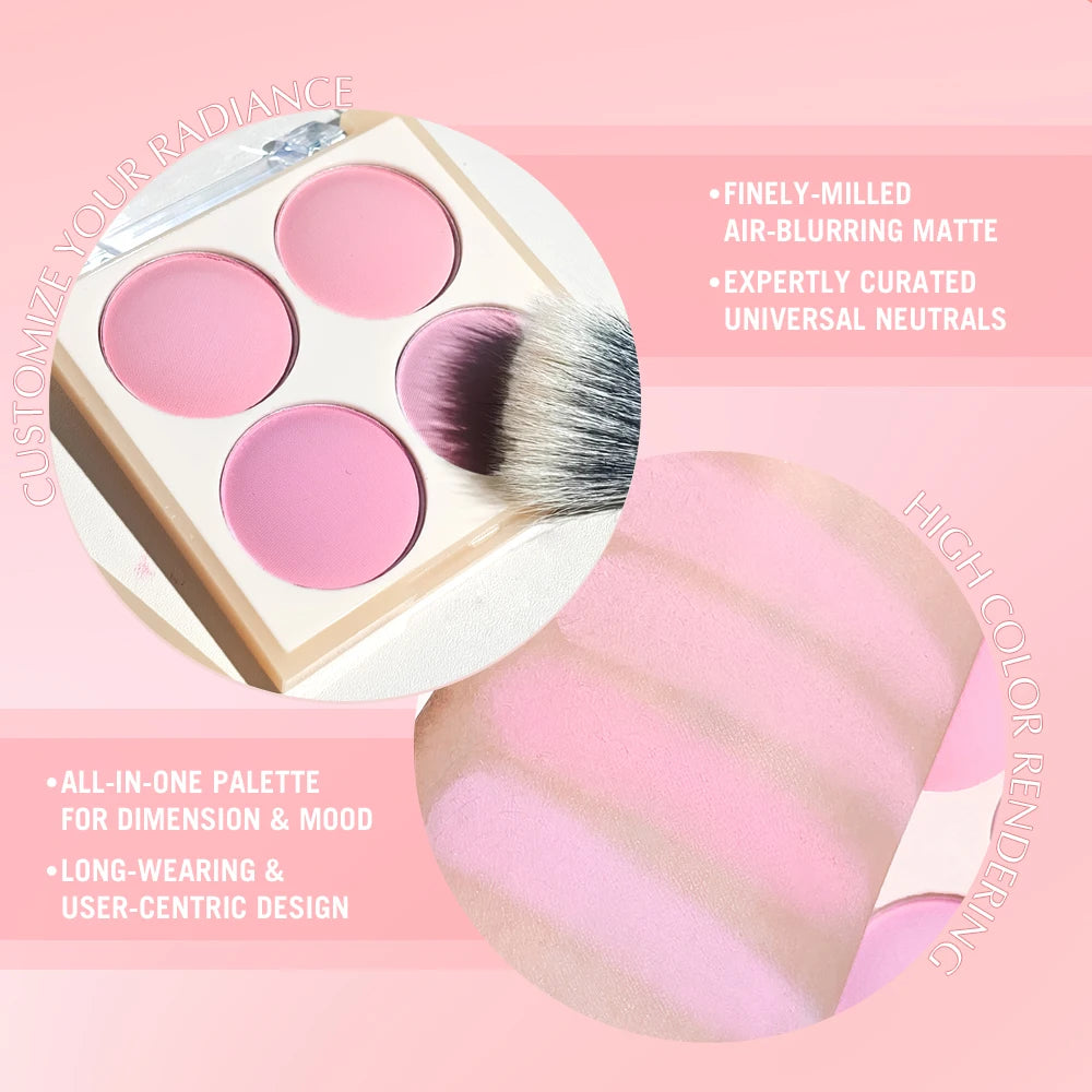 4-Color Blush Set with Brush-Pink, Perfect for Christmas & Valentine’s Day Makeup,Long-Lasting for Daily & Party Looks