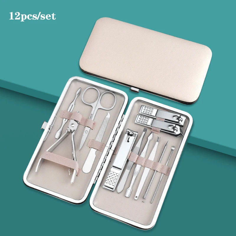7/10/12/16/18pcs/set Manicure Cutters Nail Clipper Set Household Stainless Steel Ear Spoon Pedicure Scissors Tool For Beauty