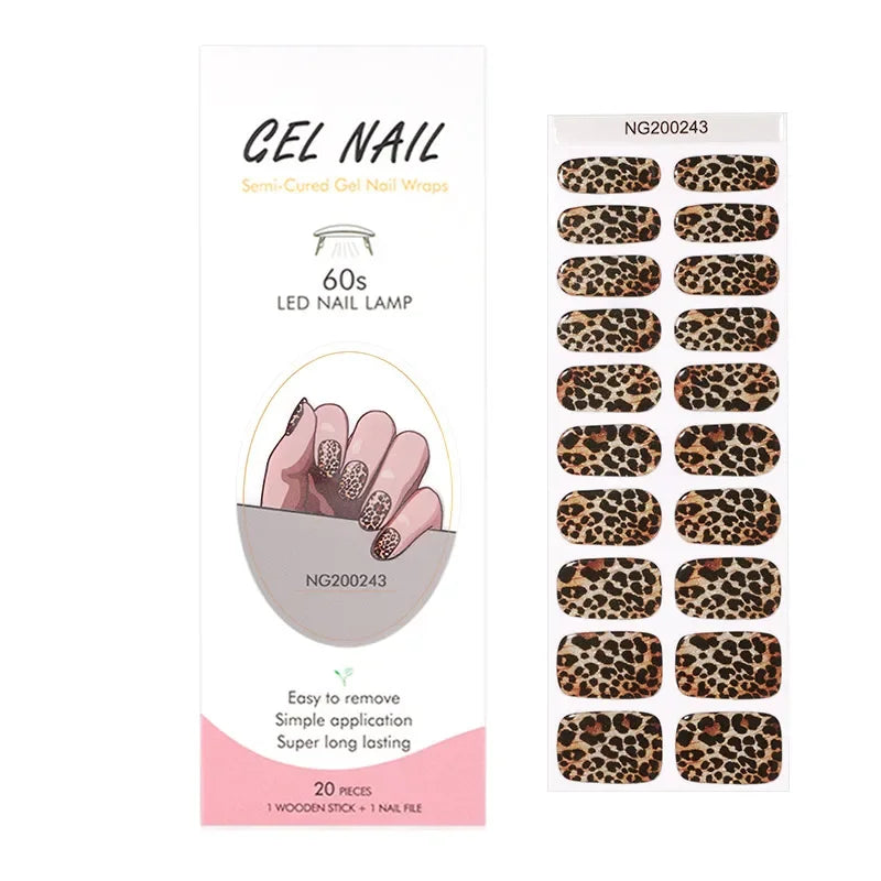 Leopard Semi-Cured Gel Nail Strips Simple Transparent Color Adhesive Long Lasting Gel Nail Stickers Harden In UV Lamp Need