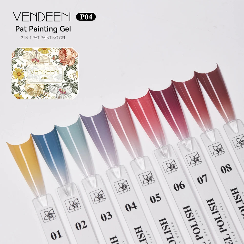 Vendeeni 9 Colors Patting Painting Gel Nail Polish Blooming Transfer Design UV LED Soak Off Gel Varnish Gradient Pat Gel Palette