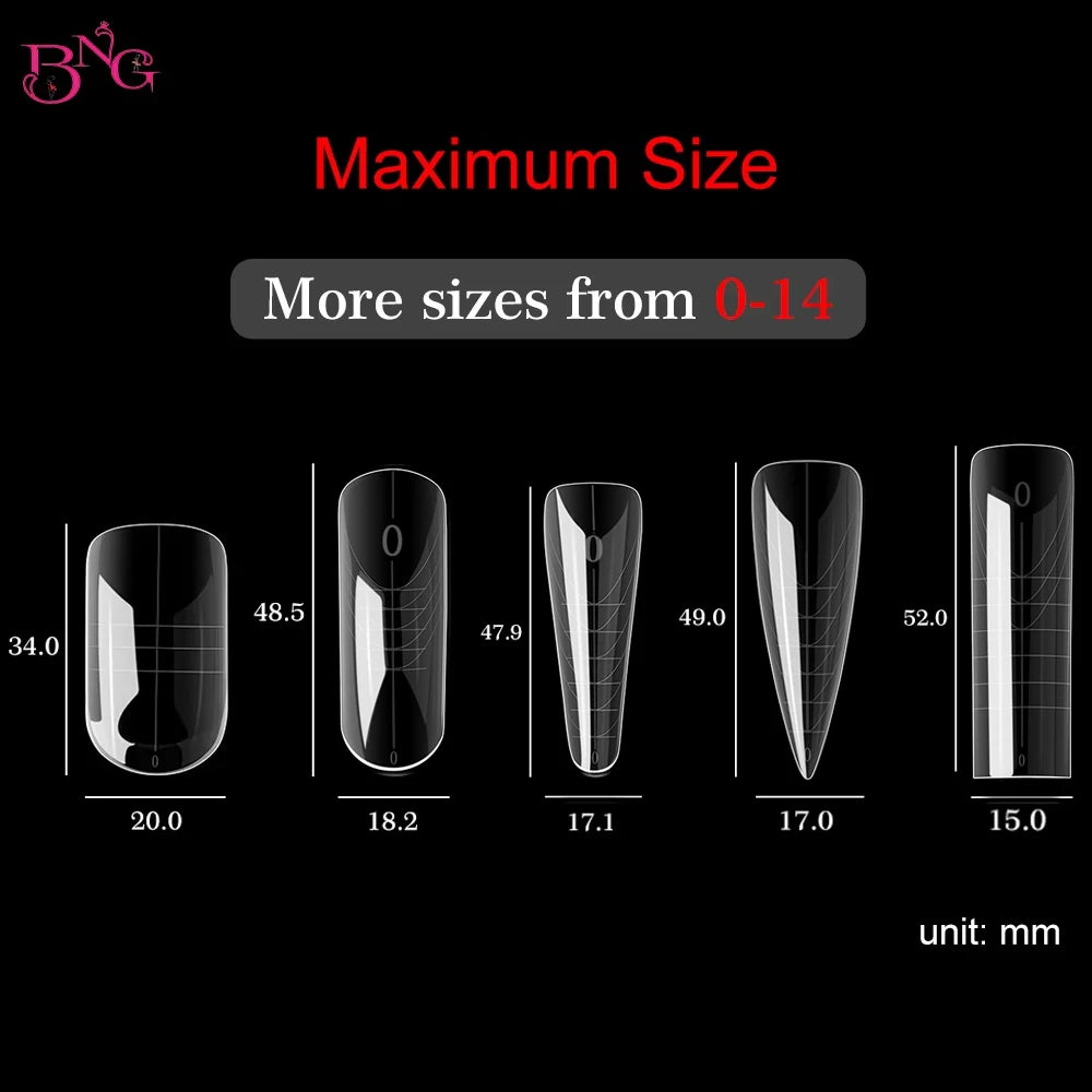 BNG Nail Dual Forms for Poly Extension Gel Nail Forms for Builder Gel Reusable 15 Sizes Acrylic Nail Molds Sets for Manicure