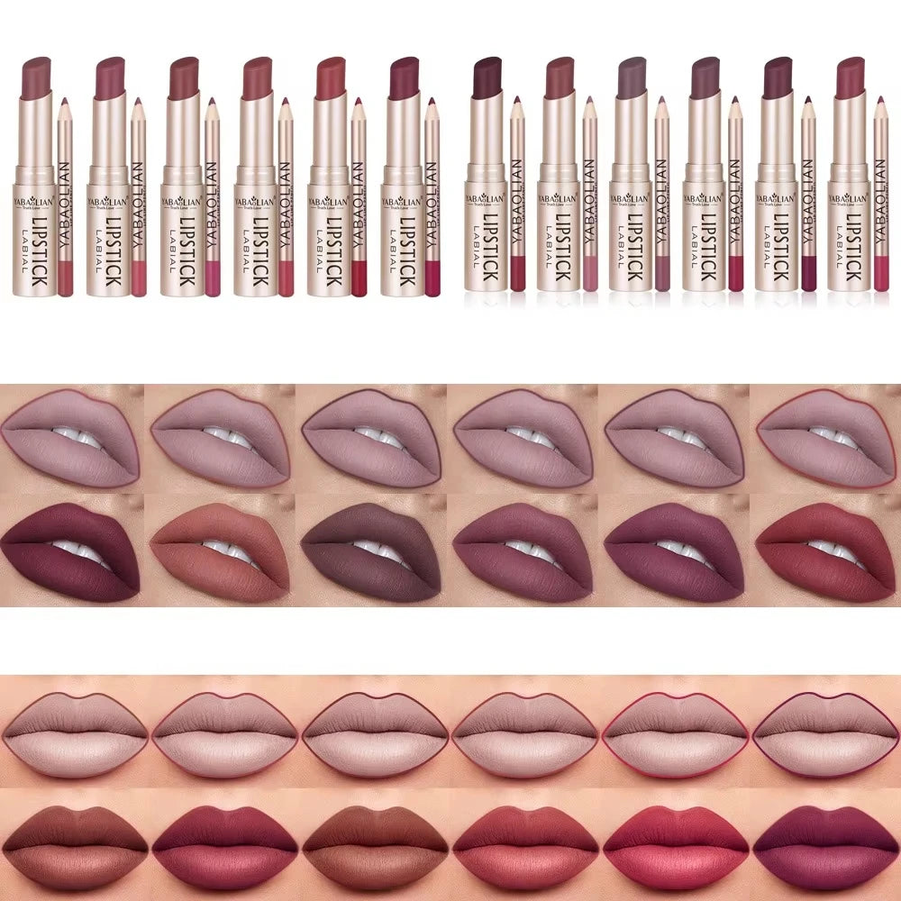 Professional Grade 12 Color Double Ended Lip Liner Lipstick Set Matte High Color Rendering Does Not Fade Waterproof  Sweat Proof