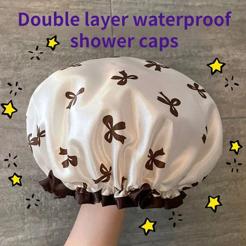 1pc Double Layer Shower Caps, Printed Bonnet, Waterproof Bath Caps Reusable Shower Caps Hair Hat For Women Ladies Spa Salon