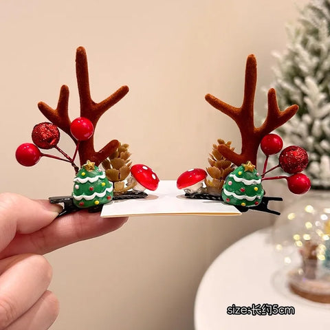 Christmas Hair Accessories 1Pair Cute Cartoon Antler Hair Clips For Women Girls Lovely Hair Ornament Hairpins Barrettes Hairgrip