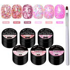 7pcs Glitter Sequins Gel Nail Polish Set Pink Silver Laser Glitter Semi Permanent Soak Off UV Gel Varnish Manicure Nail Supplies