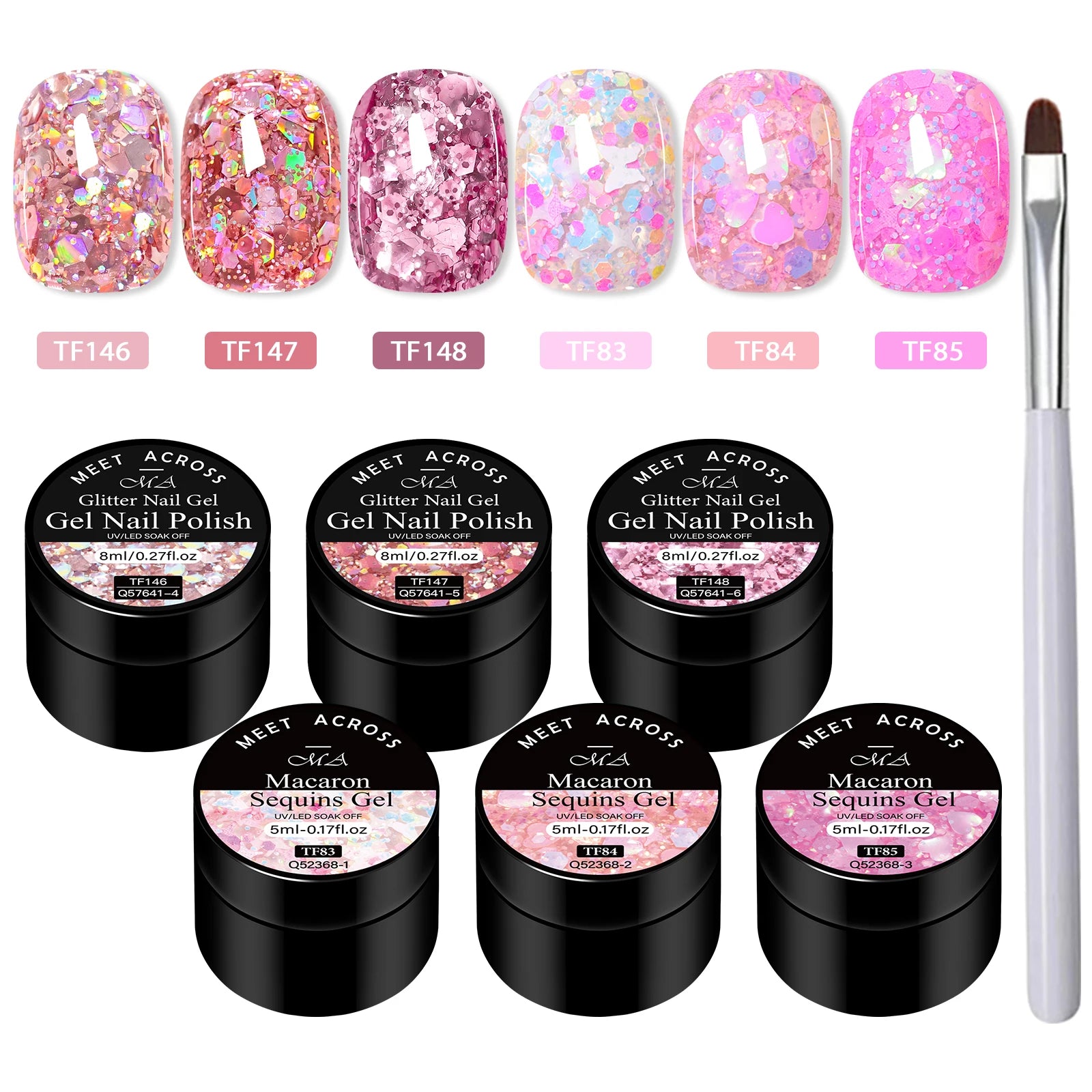 7pcs Glitter Sequins Gel Nail Polish Set Pink Silver Laser Glitter Semi Permanent Soak Off UV Gel Varnish Manicure Nail Supplies