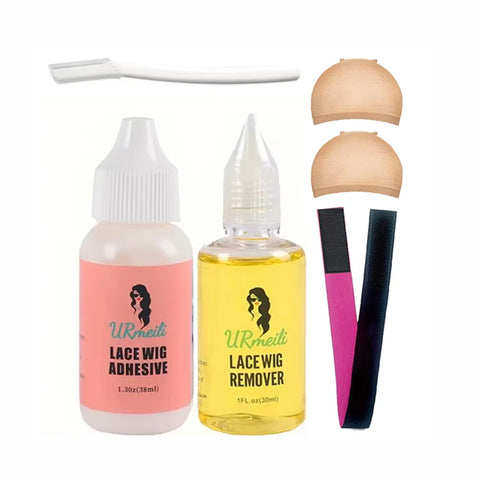 6PC Wig Glue for Front Lace Wig Install Kit with Adhesive Remover, Melting Band, Stocking Caps, Strong Hold Lace Front Glue