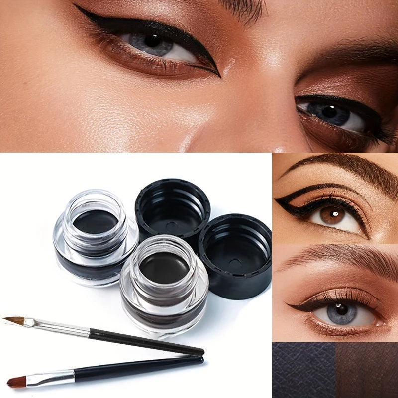 Black Eyeliner Cream Waterproof Beauty Cosmetics Long Lasting Eyeliner Gel Eyeshadow Makeup Tool With Brush Set Matte Eye Liner