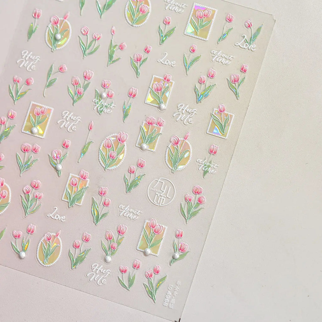 1pcs Dream Flower Window Shell Light Nail Art Stickers Japanese Flower Self Adhesive Stickers Press On Nails Decoration Decals