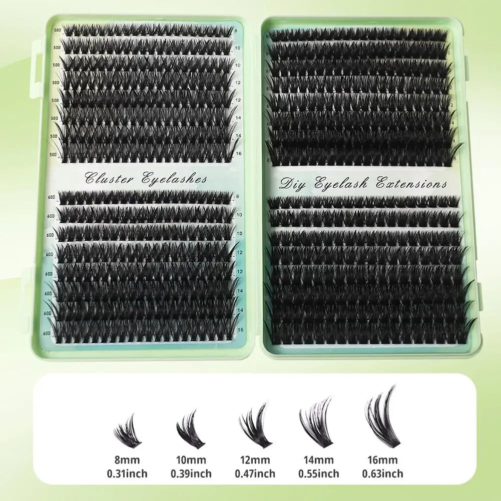 New 624 Cluster Lashes Kit 5D Fluffy Thick Eyelash Extension Kit Volume Mixed Tray Faux Mink Lashes Lash Extension DIY Kit ﻿