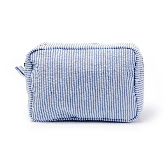 Personalized Seersucker Makeup Bag - Embroidered Name, Wash Bag, Wedding Bridesmaid Gift, Custom Toiletry Pouch
