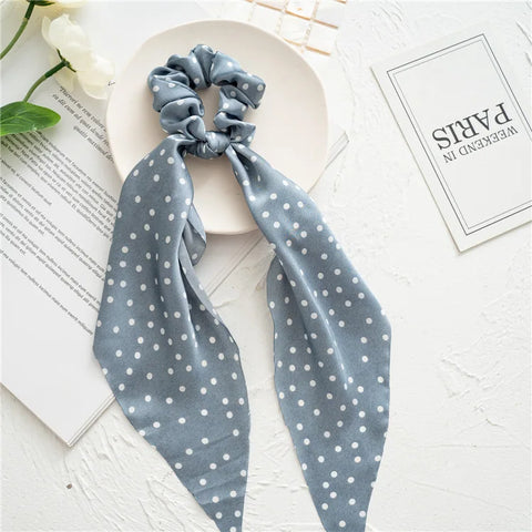 2023 Fashion Print Chiffon Long Ribbon Scrunchies Women Girls Ponytail Scarf Elastic Hair Bands Ties Hair Accessories Wholesale
