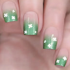 24pcs/set short saure fake nails for Spring summer season french style flowers butterfly design press on false nail art tips